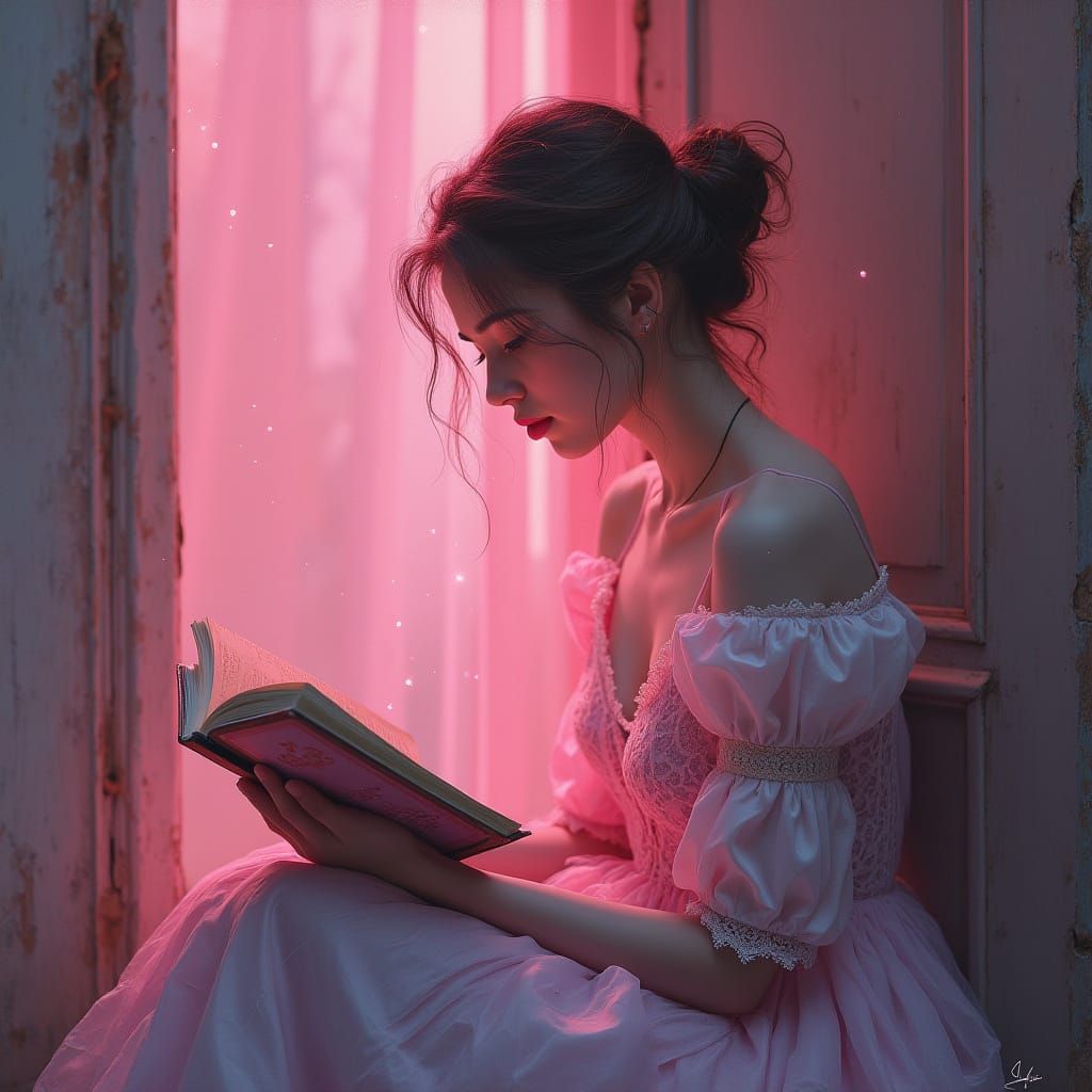 Soft Pink Radiance Surrounds a Contemplative Victorian Lady