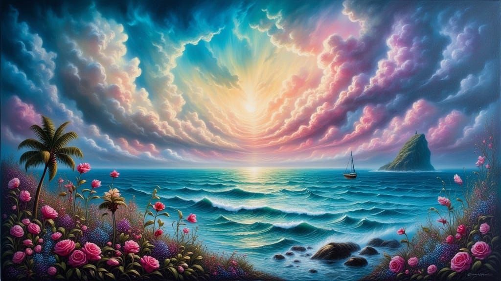 Stormy Ocean Landscape in Disney Art Style