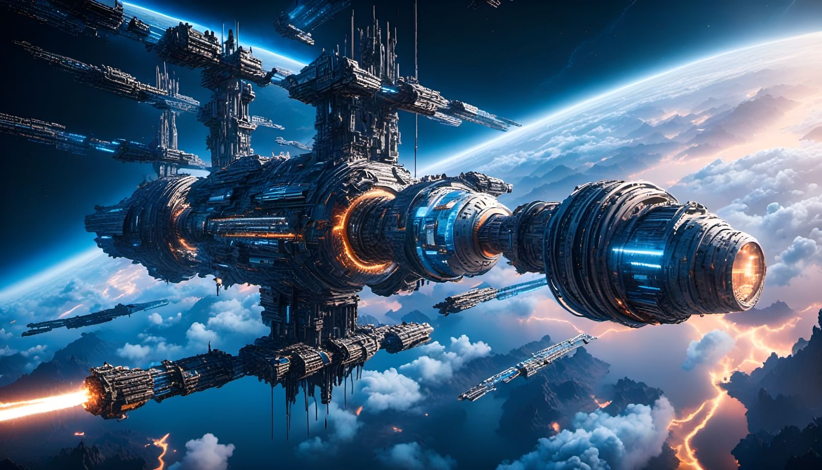 <lora:CyberPrime:1.0>futuristic cyber space_station in space nebula, modular, futuristic international space station, ...