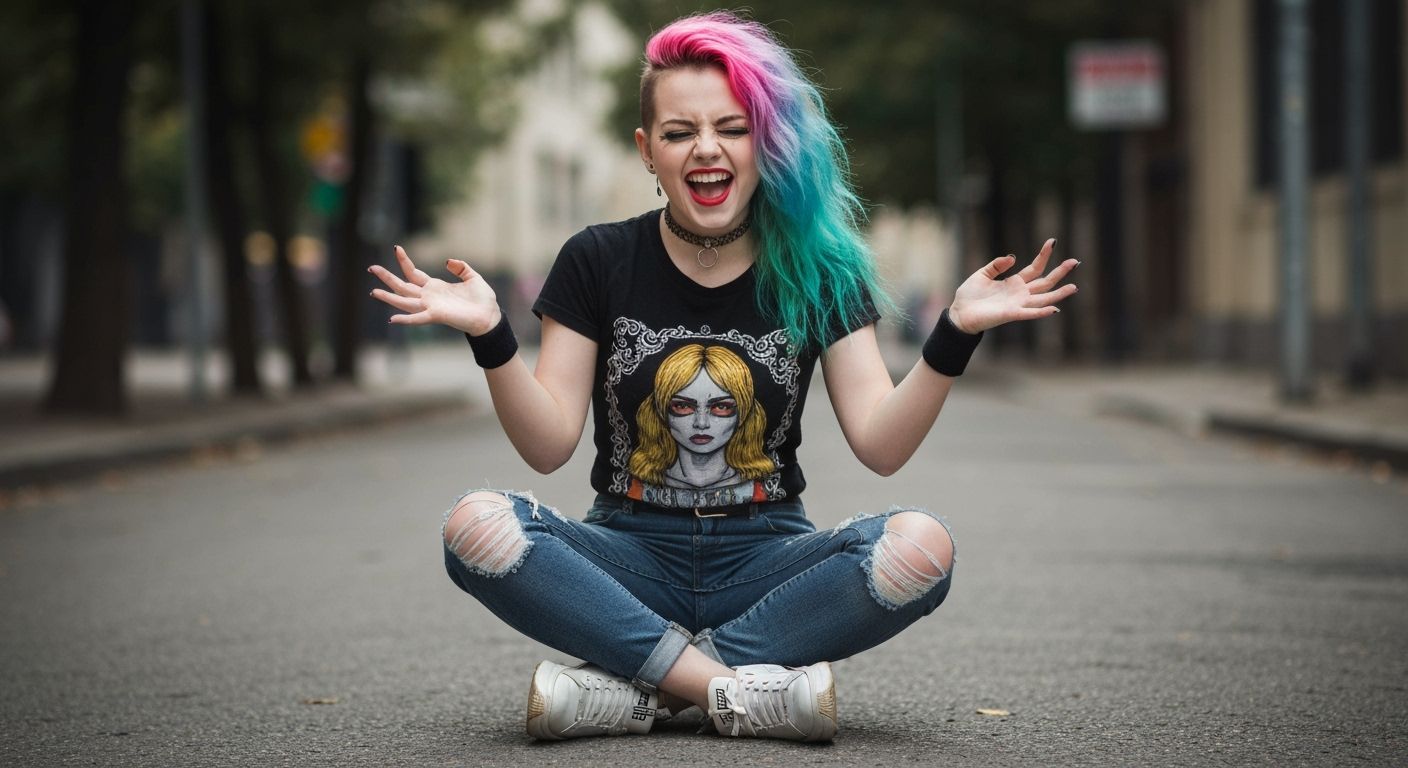 Punk Girl with Asymmetrical Hair in Bold Photography Style