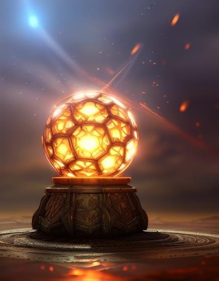Mystic Orb on Wooden Stand: Digital Art