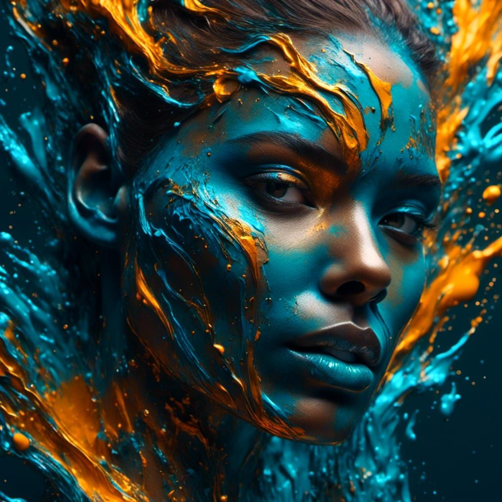 Woman's Transforming Face in Vivid Digital Art