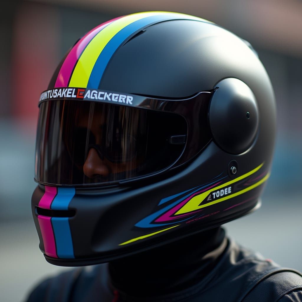High-Speed Racing Helmet in Neon Stripes and Matte Black