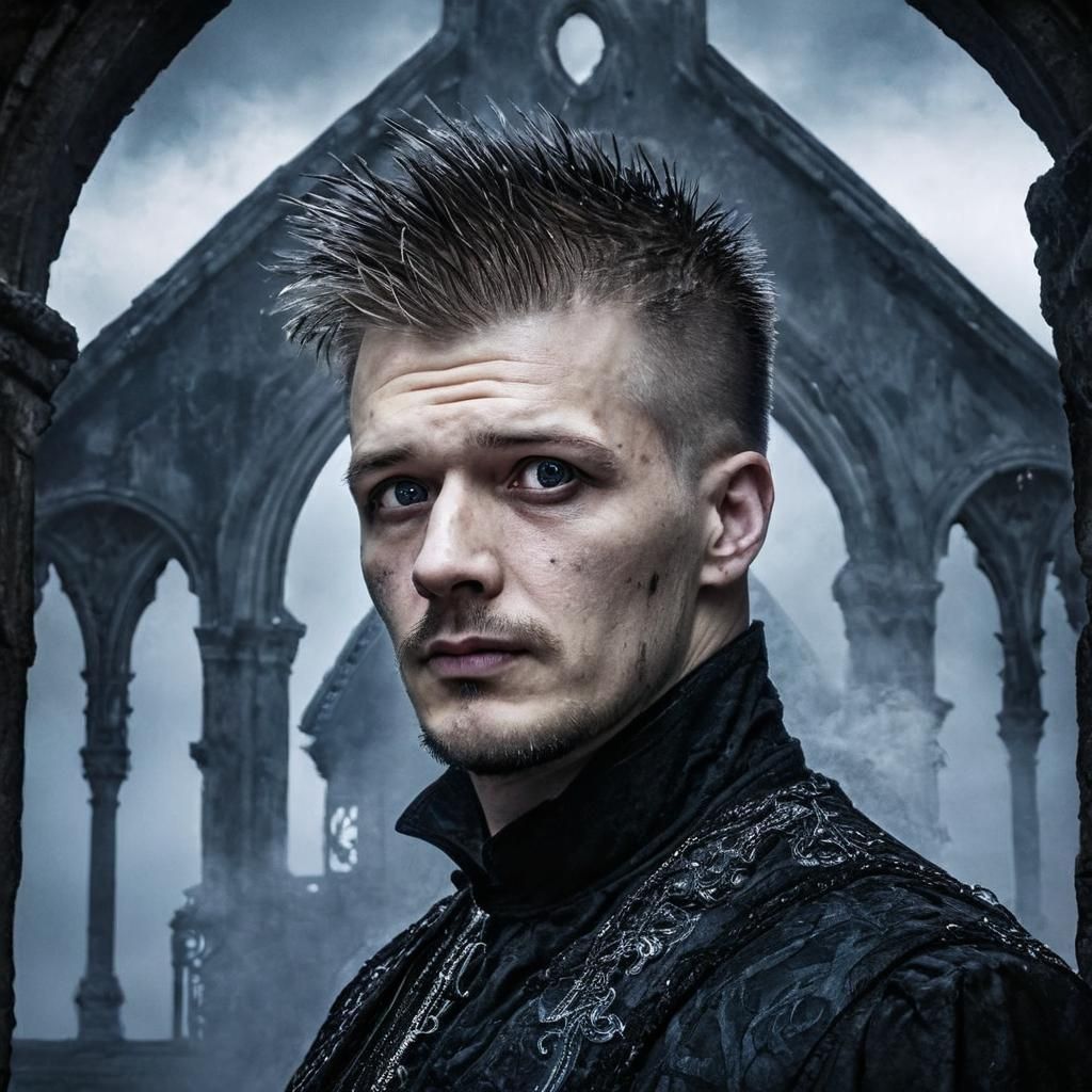 Ethereal Gothic Portrait Amidst Crumbling Architecture