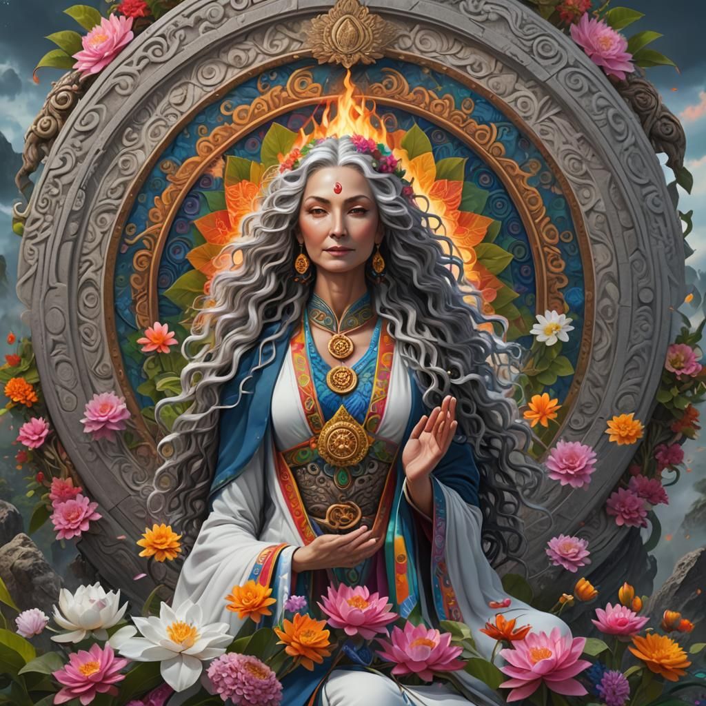 Goddess with Rainbow Mandala in Detailed Matte Painting