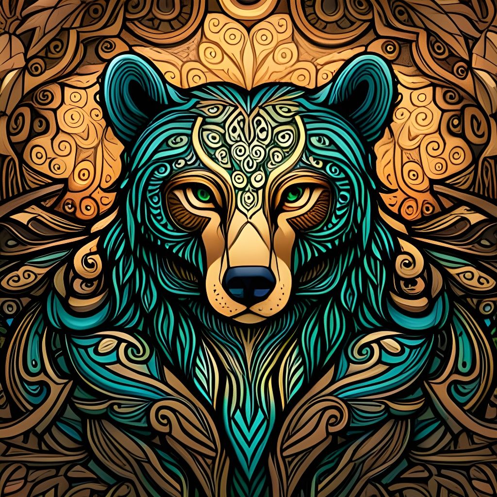 Sinister Celtic Bear Spirit in Detailed Engraving