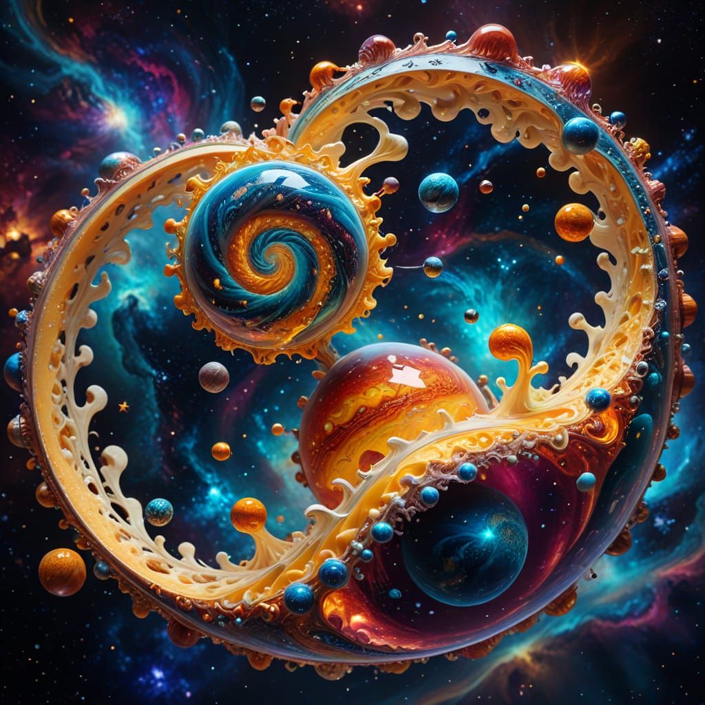 Surreal Double Helix of Cheese Planets in Space