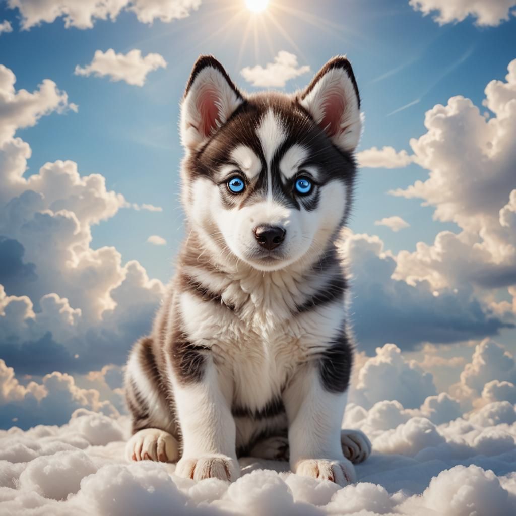 Adorable Cartoon Husky Puppy with Big Blue Eyes