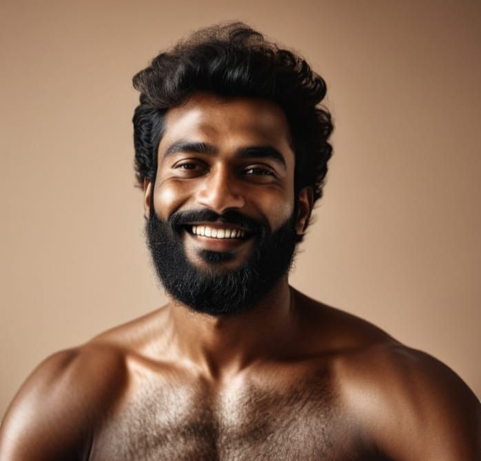 Hairy South Indian Man Relaxing in Hyper-Realistic Portrait