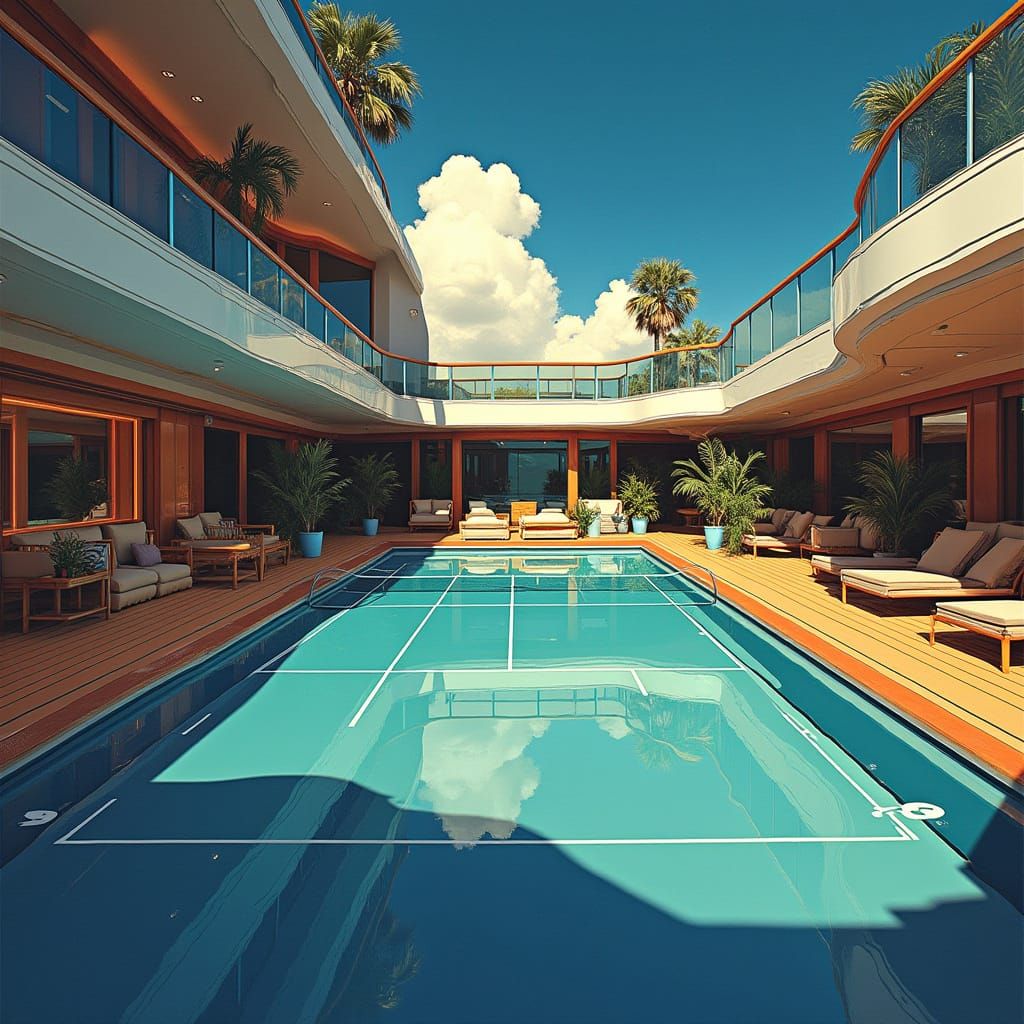 Tennis Court on Yacht in Syd Mead Style