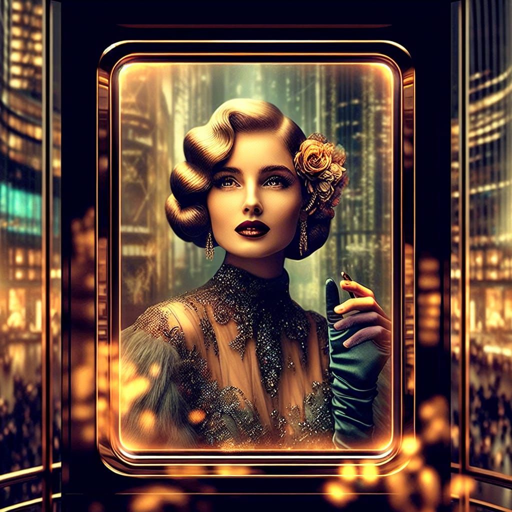 Enchanting Woman Behind Glass: A Distant Vision