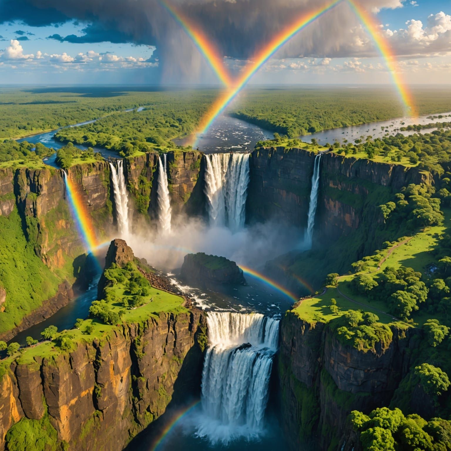 Spectacular Aerial View of Victoria Falls in Vibrant Digital...