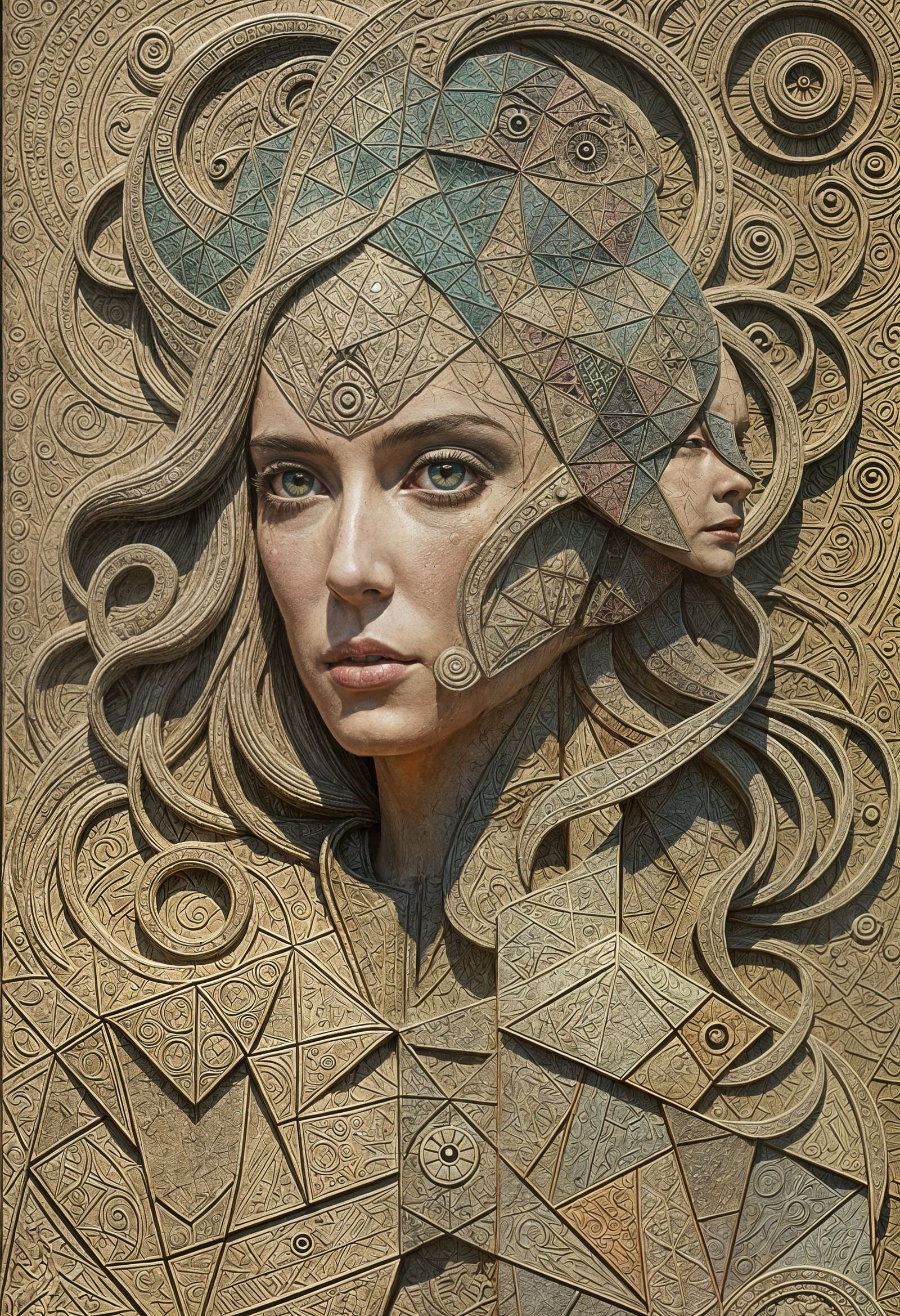 Textured Bas Relief Portrait of a Woman