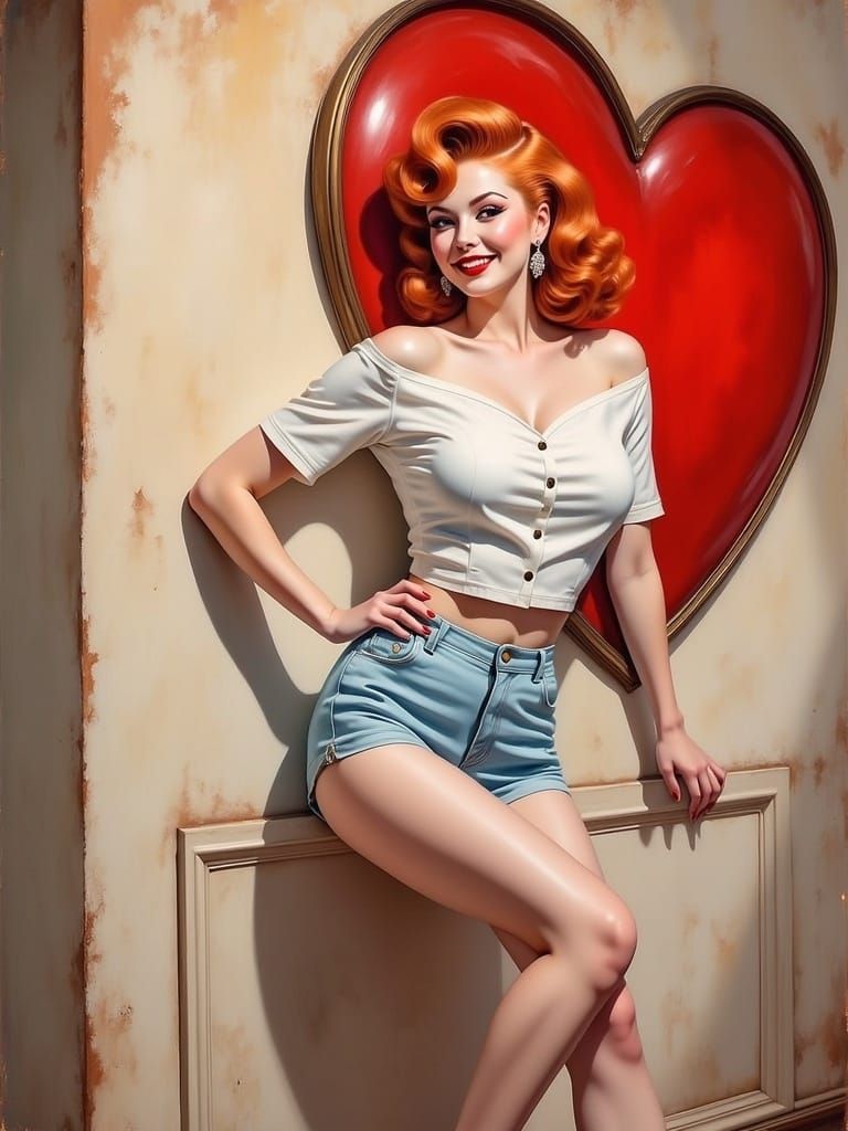 Glamorous Redhead Pin-Up in Impressionistic Oil