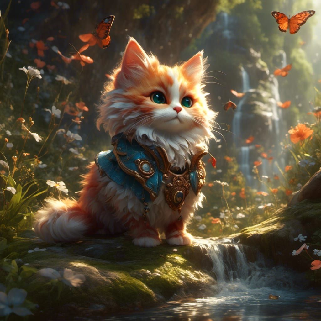 Fantastical June Kitten in Detailed Digital Painting