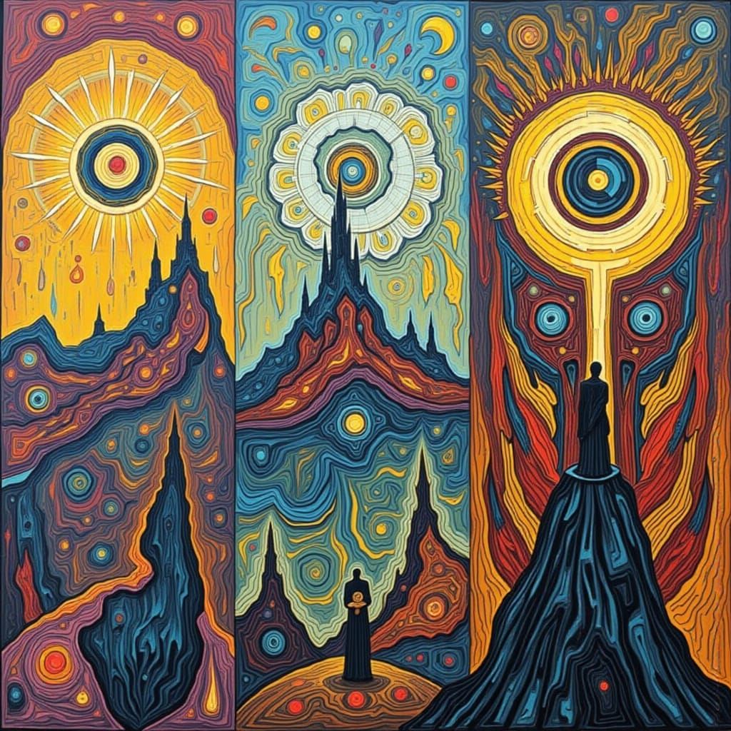 Surreal Deco Impasto Triptych