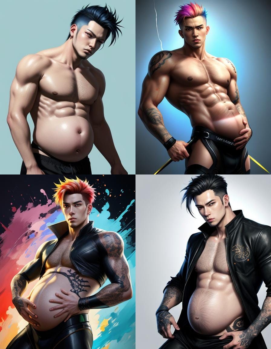 Anime-Style Male Pregnancy: Hyperrealistic Splash Art