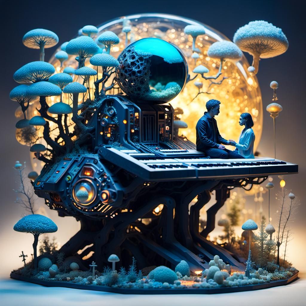 Ethereal Figures Compose Poems in Sunset Galaxy