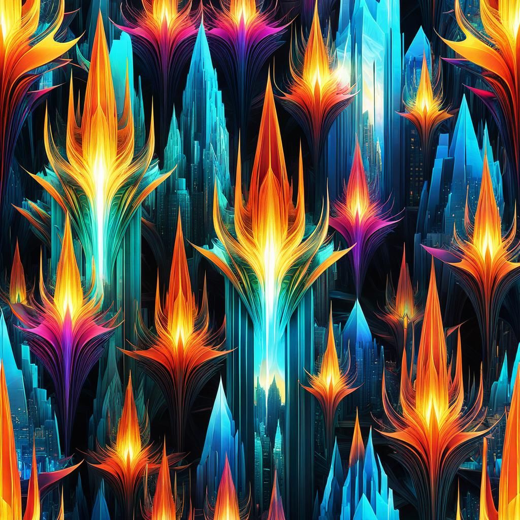 Ethereal Fractal Cityscape in Teslapunk Style