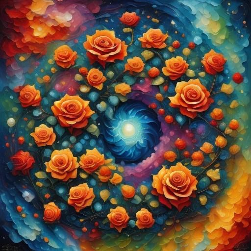 Double Helix Rose in Impasto Style