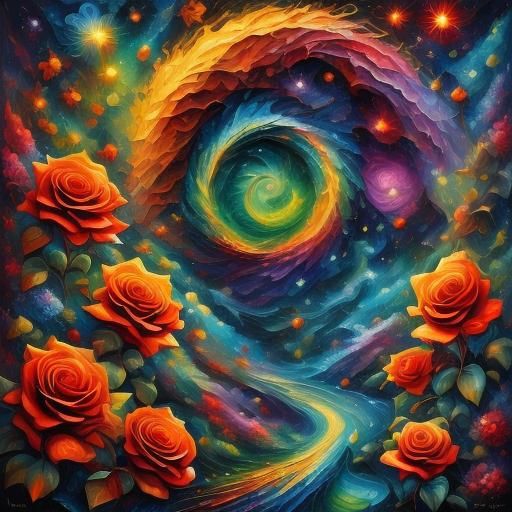 Ethereal Helix Rose in Impasto Alcohol Ink Style