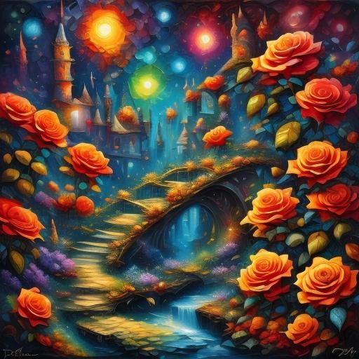 Double Helix Rose in Impasto Alcohol Ink Style