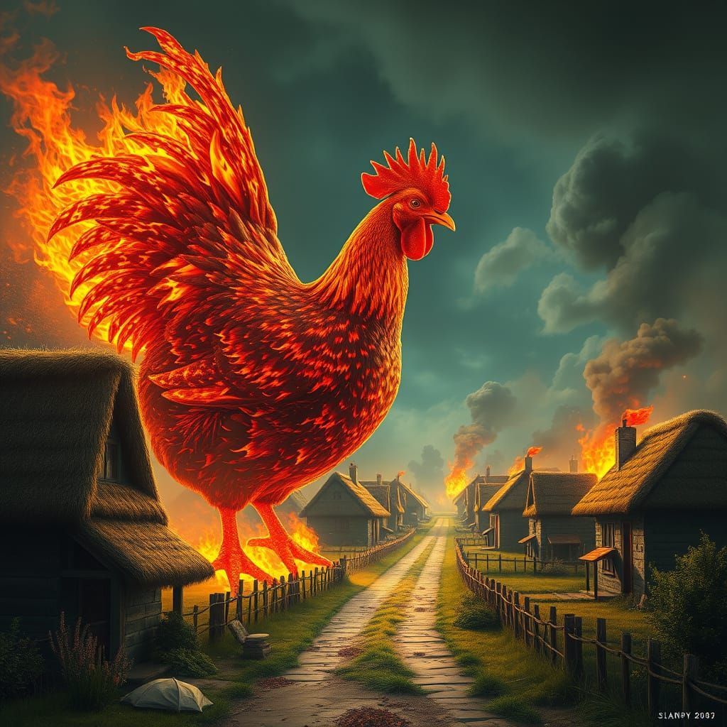 Lava Chicken Rampage in Dystopian Village