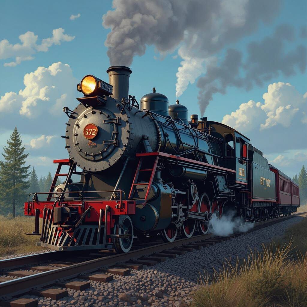 Train Locomotive Tattoo in Detailed Matte Painting Style