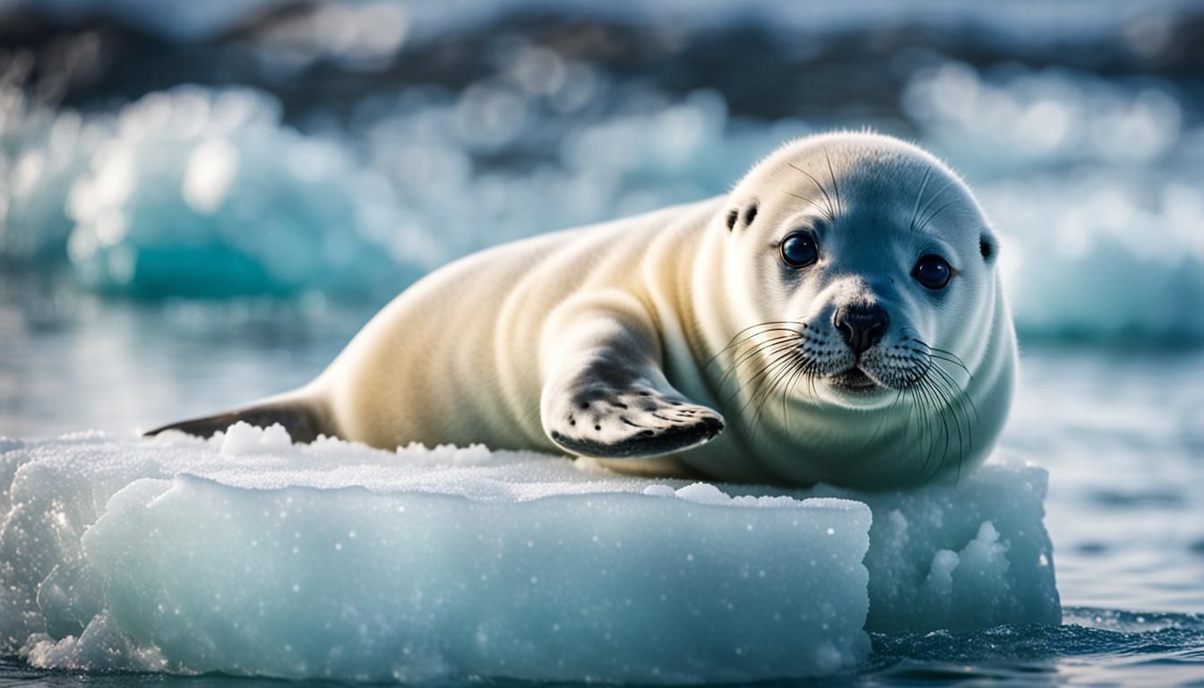 Baby Seal on Creel in Icy Ocean