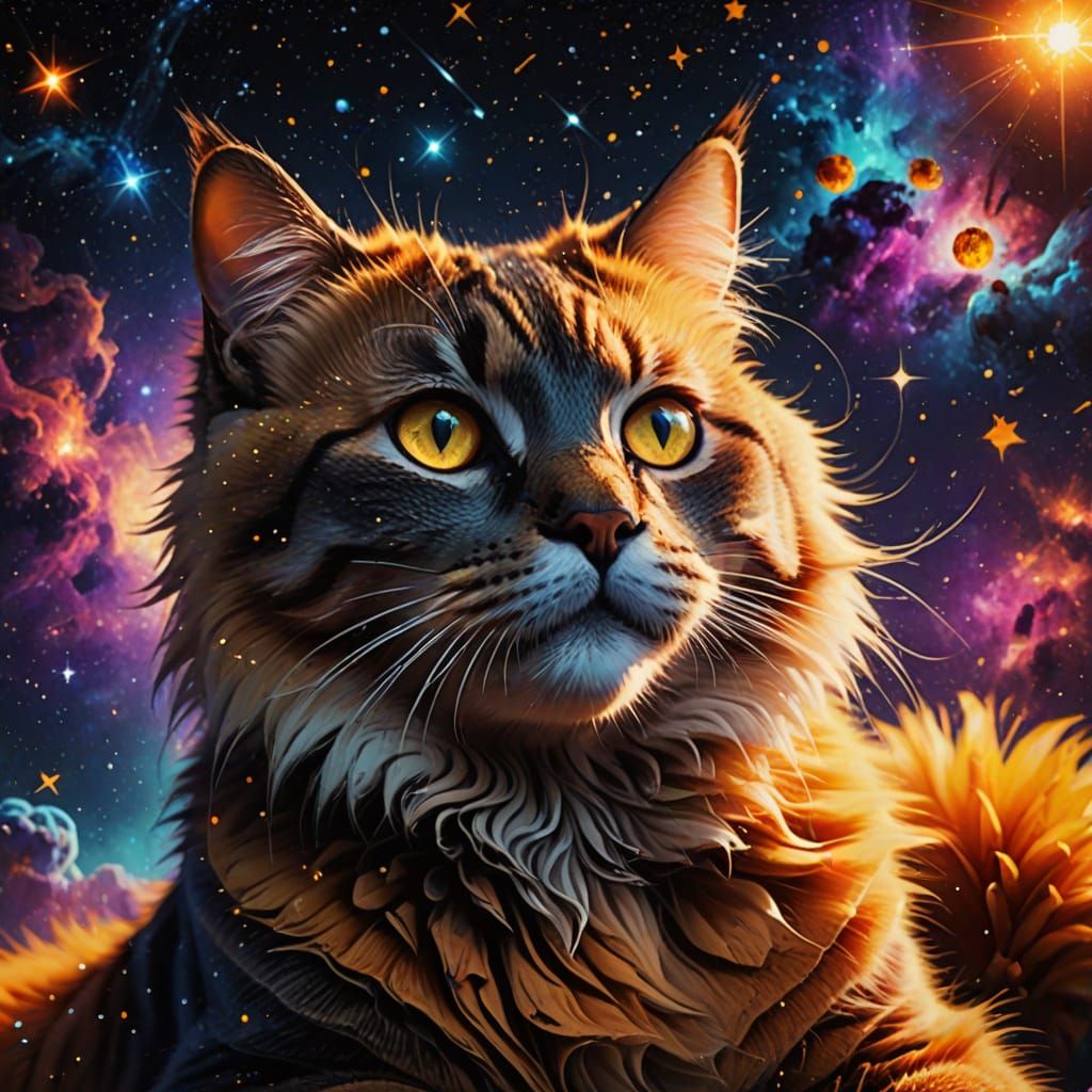 Hyper Realistic Cat in Cosmic Splendor