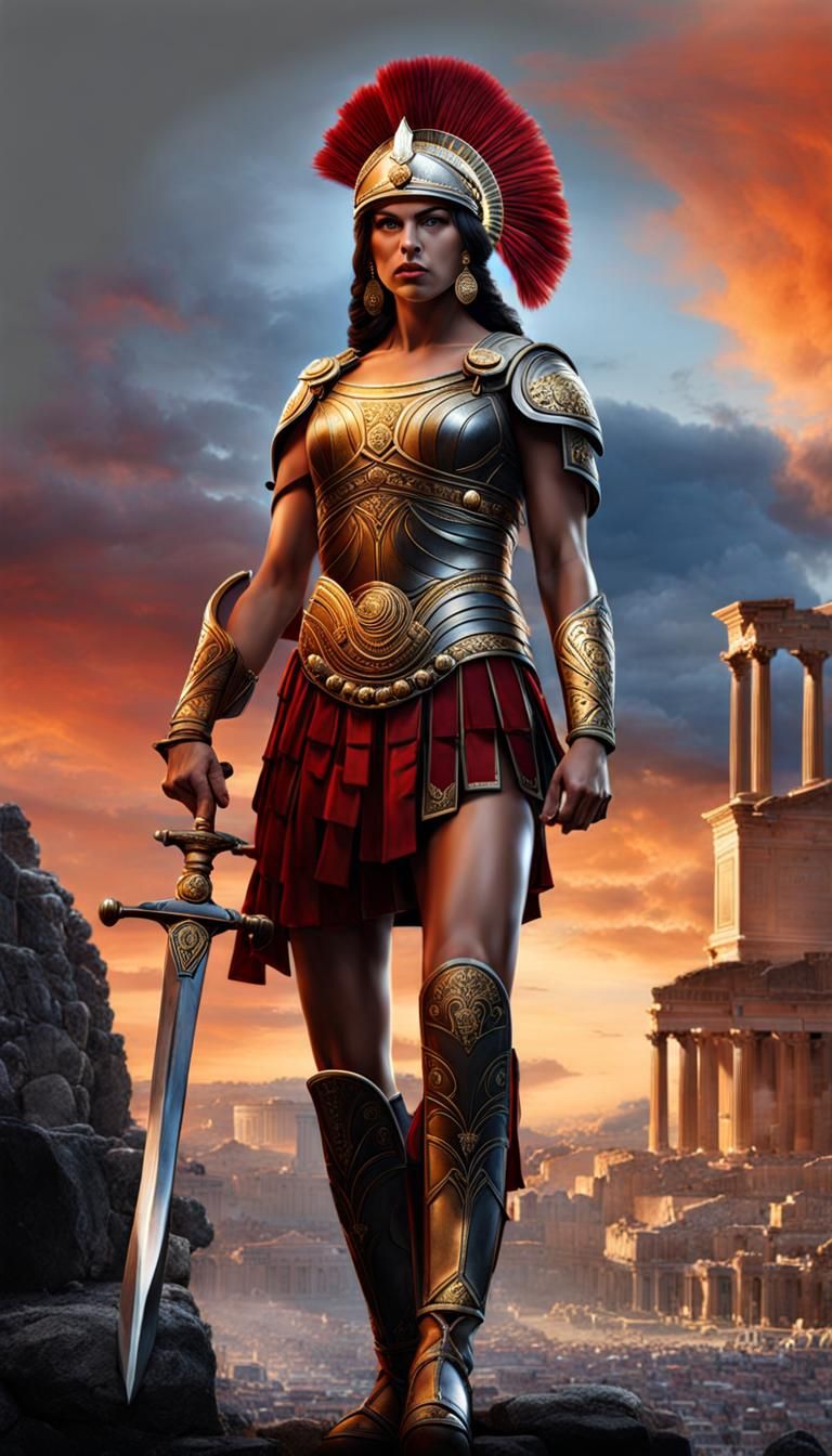 Roman Empire Woman Warrior in Dynamic Colors