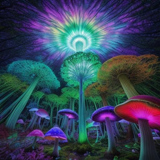 Glowing Creature in Psychedelic Mushroom Forest