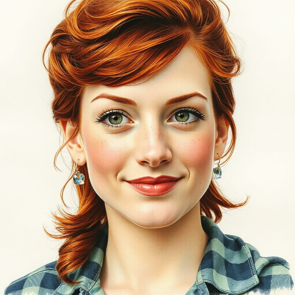 Watercolor Portrait of a Flapper Girl with Freckles