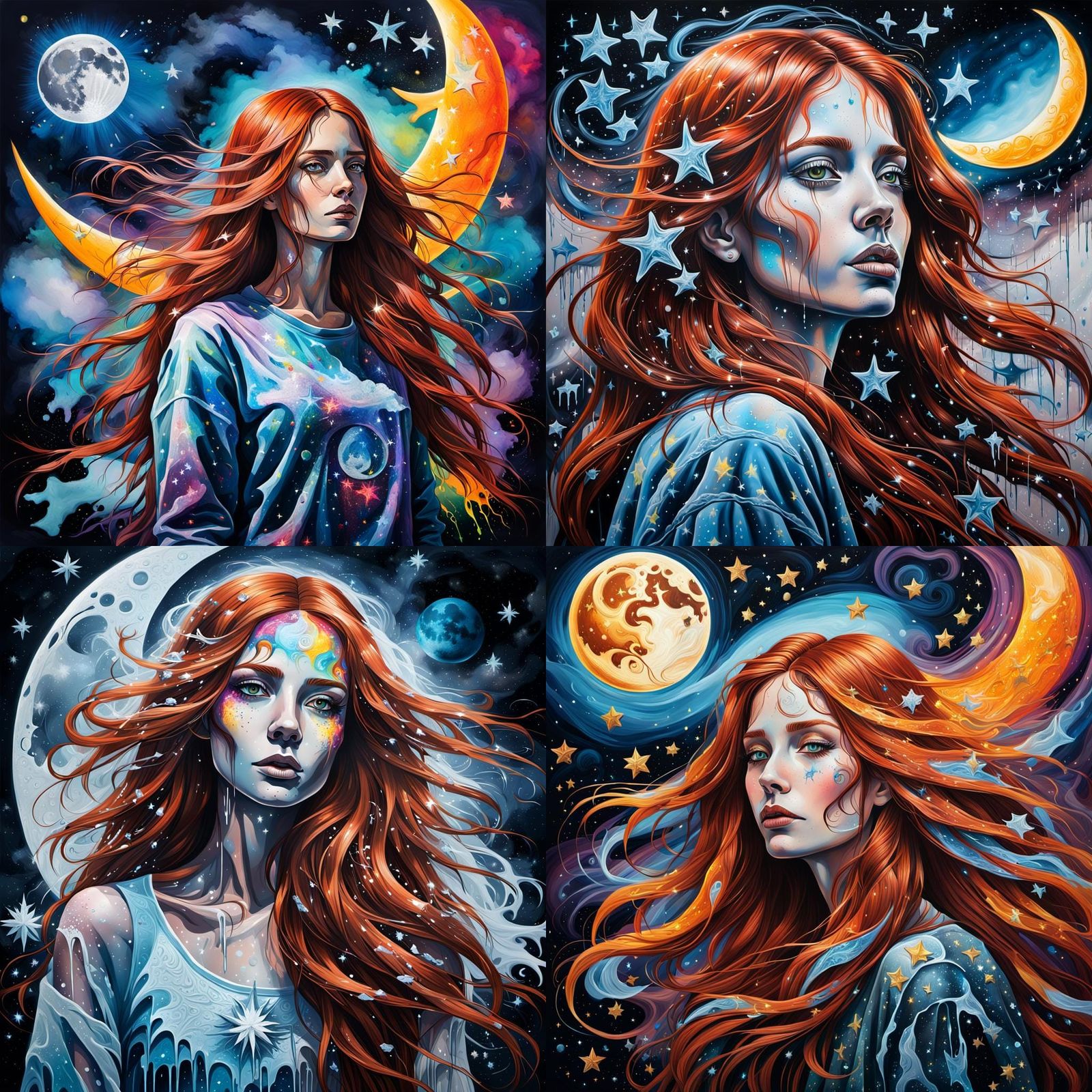 Celestial Ice Woman in Graffiti Street Art Style