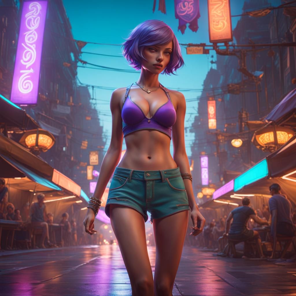 Hyperdetailed Woman in Short Shorts Concept Art