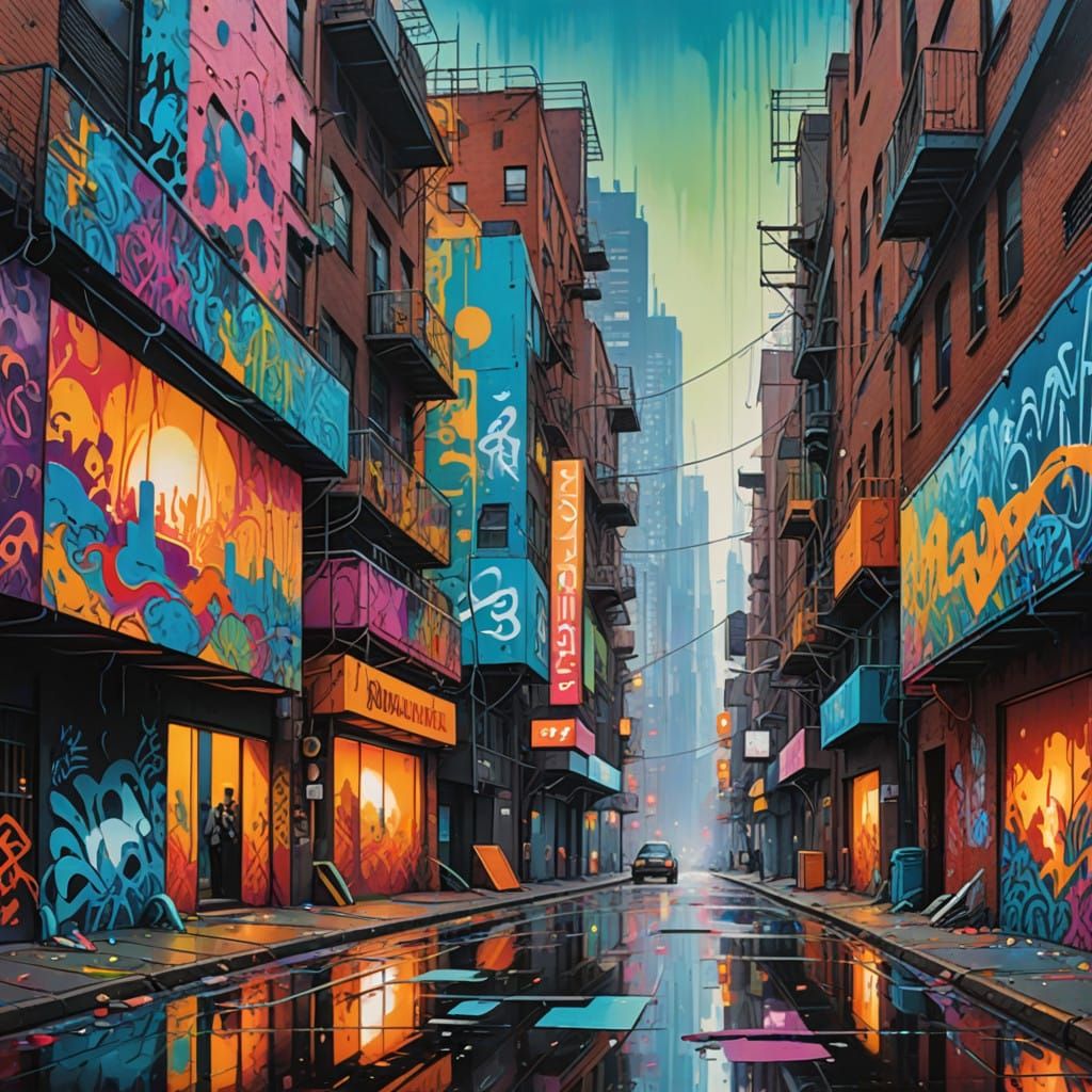 Cyberpunk Graffiti Scene in a Futuristic City