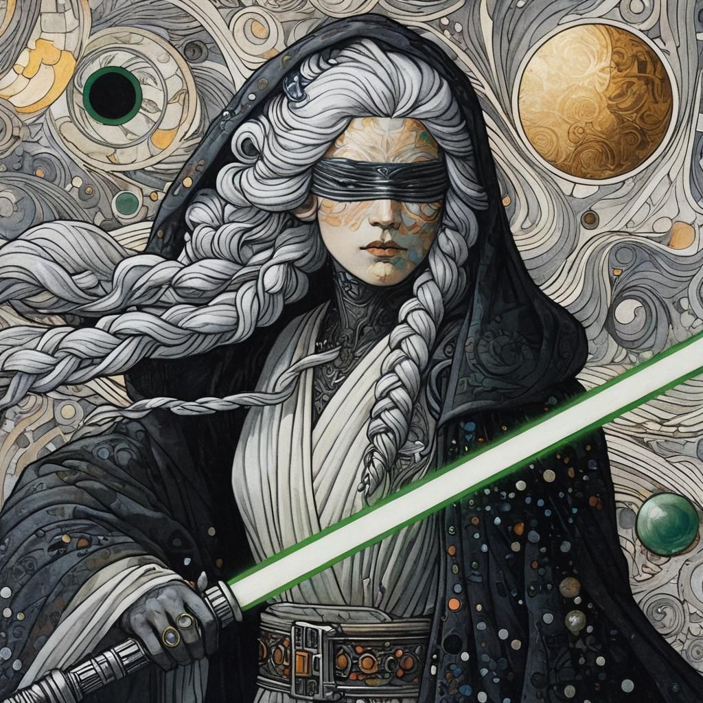 Elegant Art Nouveau Portrait in Alphonse Mucha Style