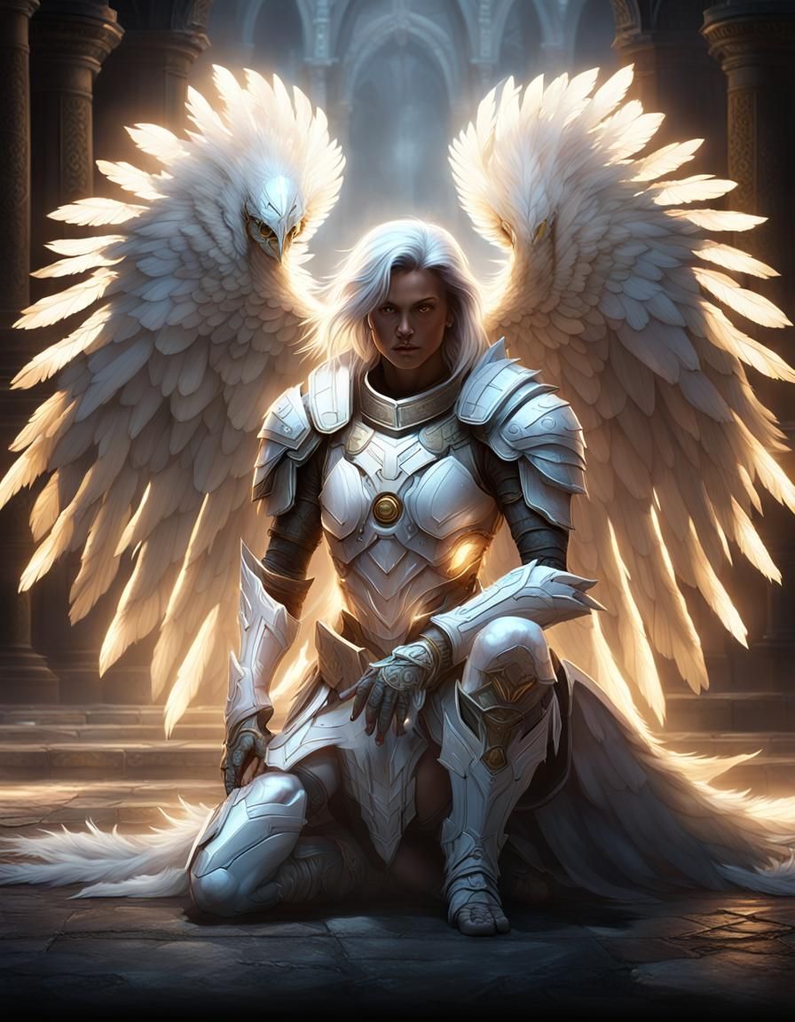 Radiant Archangel in White Armor: Dark Fantasy Art