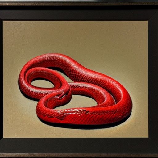Scarlet Snake on Black in Oil Painting Style