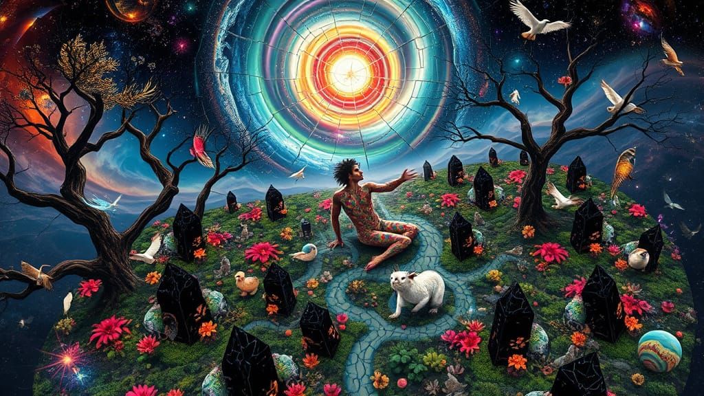 Mystical Prince Dancing on Pyramids: A Bio-Art Collage