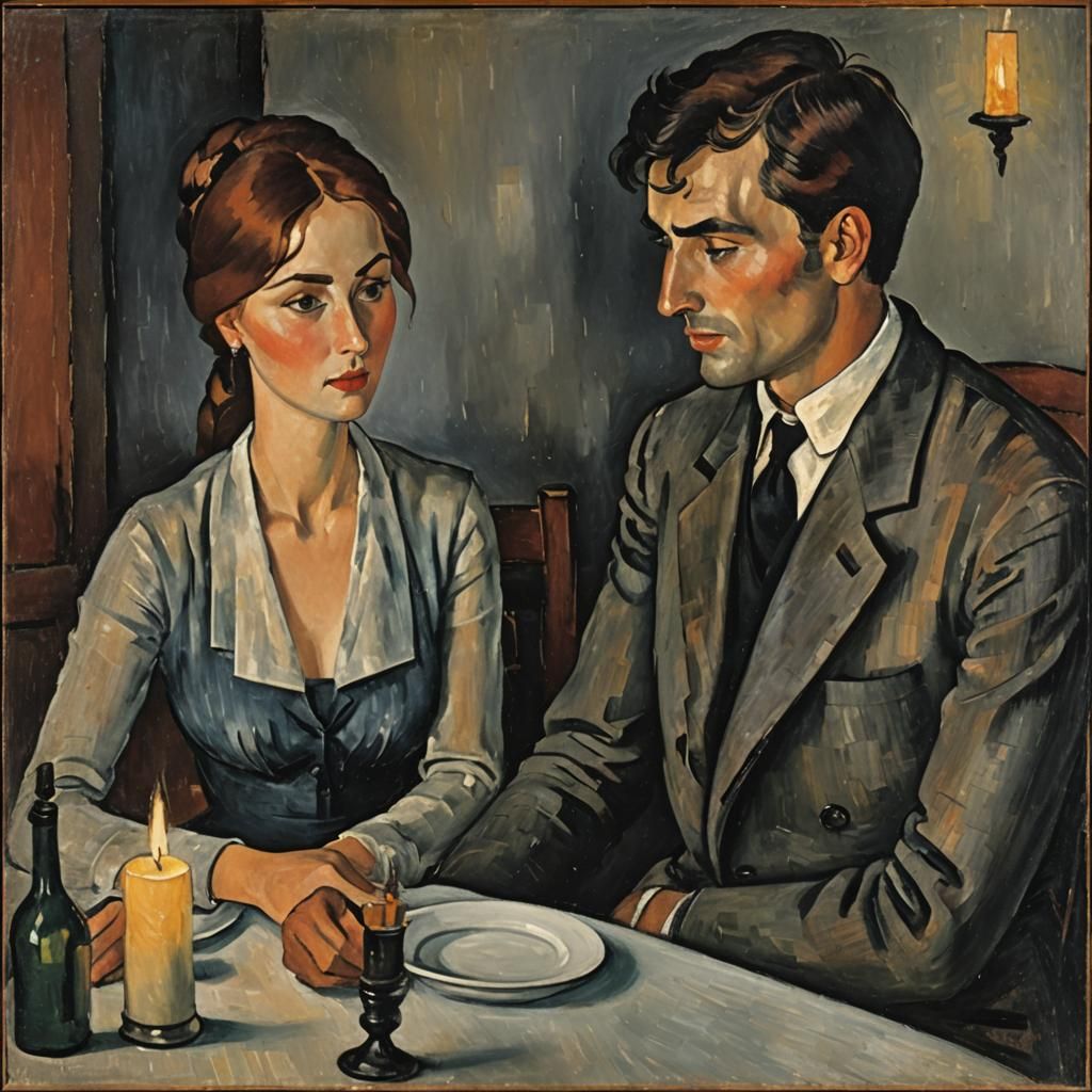 Romantic Dinner in the Style of Modigliani