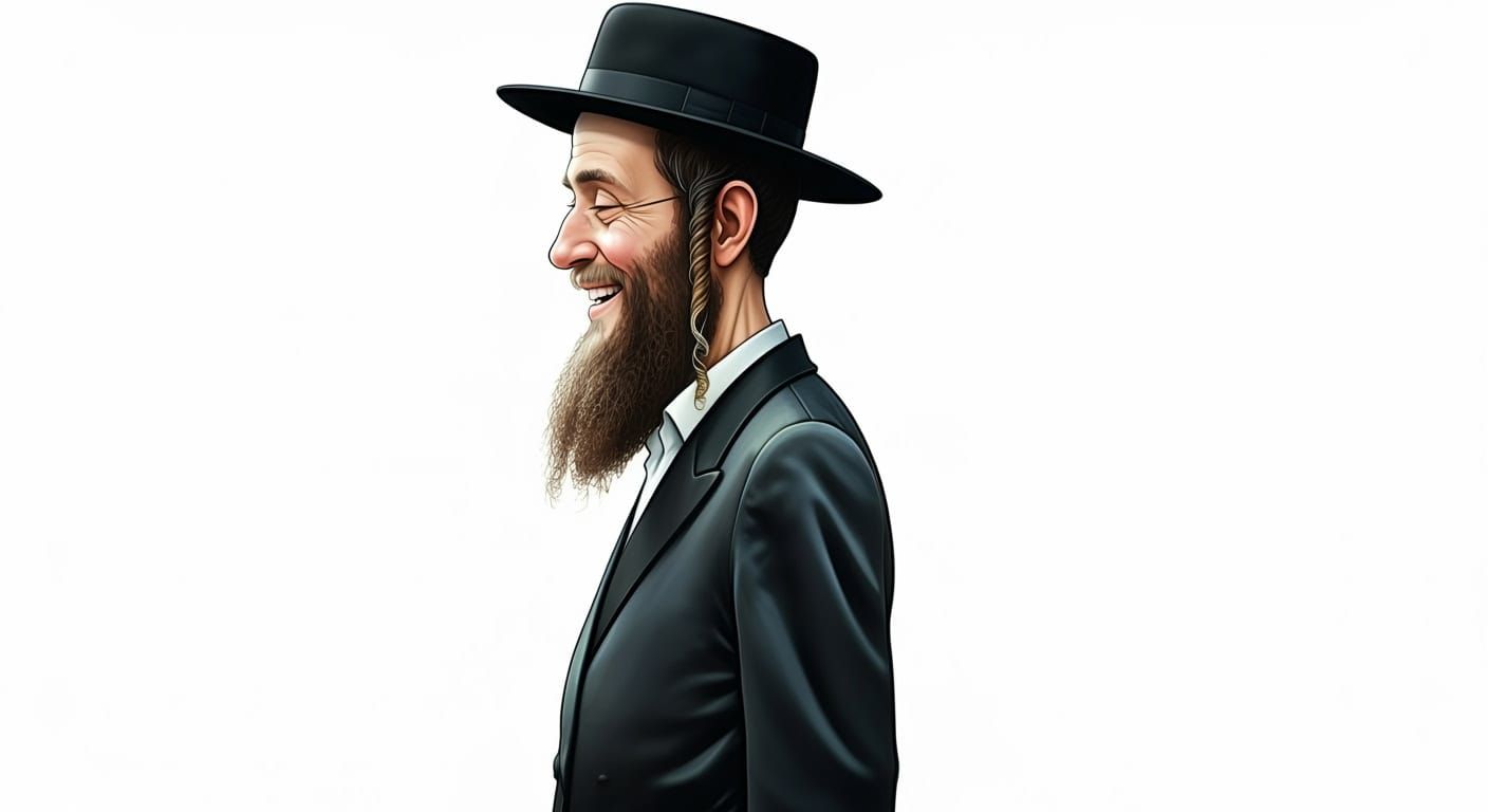 Digital Realistic Comic Style Drawing of a Cheerful Hasidic ...