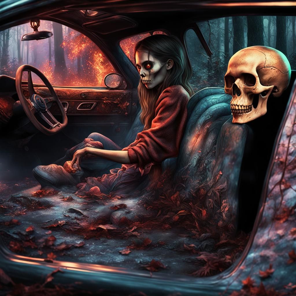 Skull and Girlfriend in Dark Woods: Matte Painting