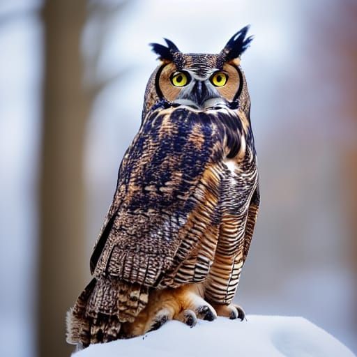 Great Horned Owl in Winter Scarf: Sharp Photo