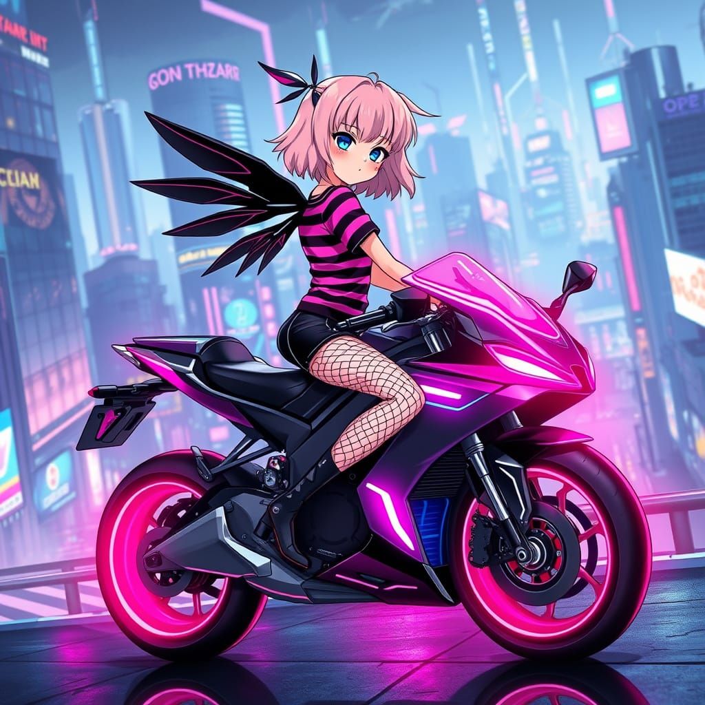 Anime Cyberpunk Girl on Hoverbike