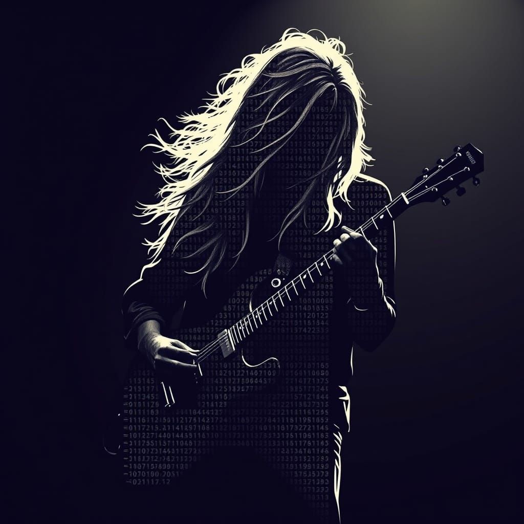 Rockstar Silhouette Formed From Numbers and Code