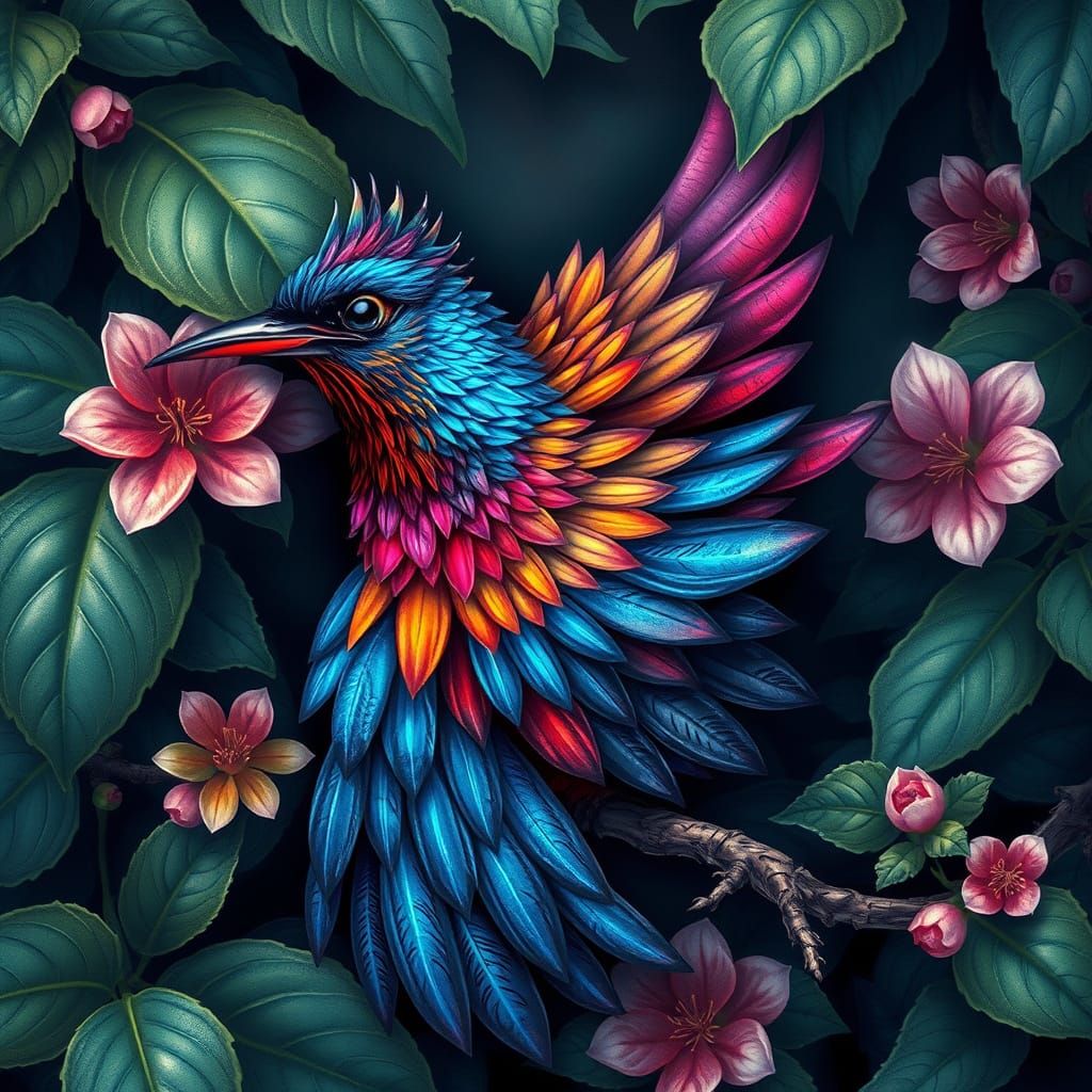 Iridescent Nightingale in Lush Foliage