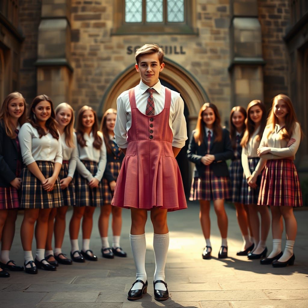 Vintage Schoolgirl Charm: A Bashful Young Man's Regal Moment