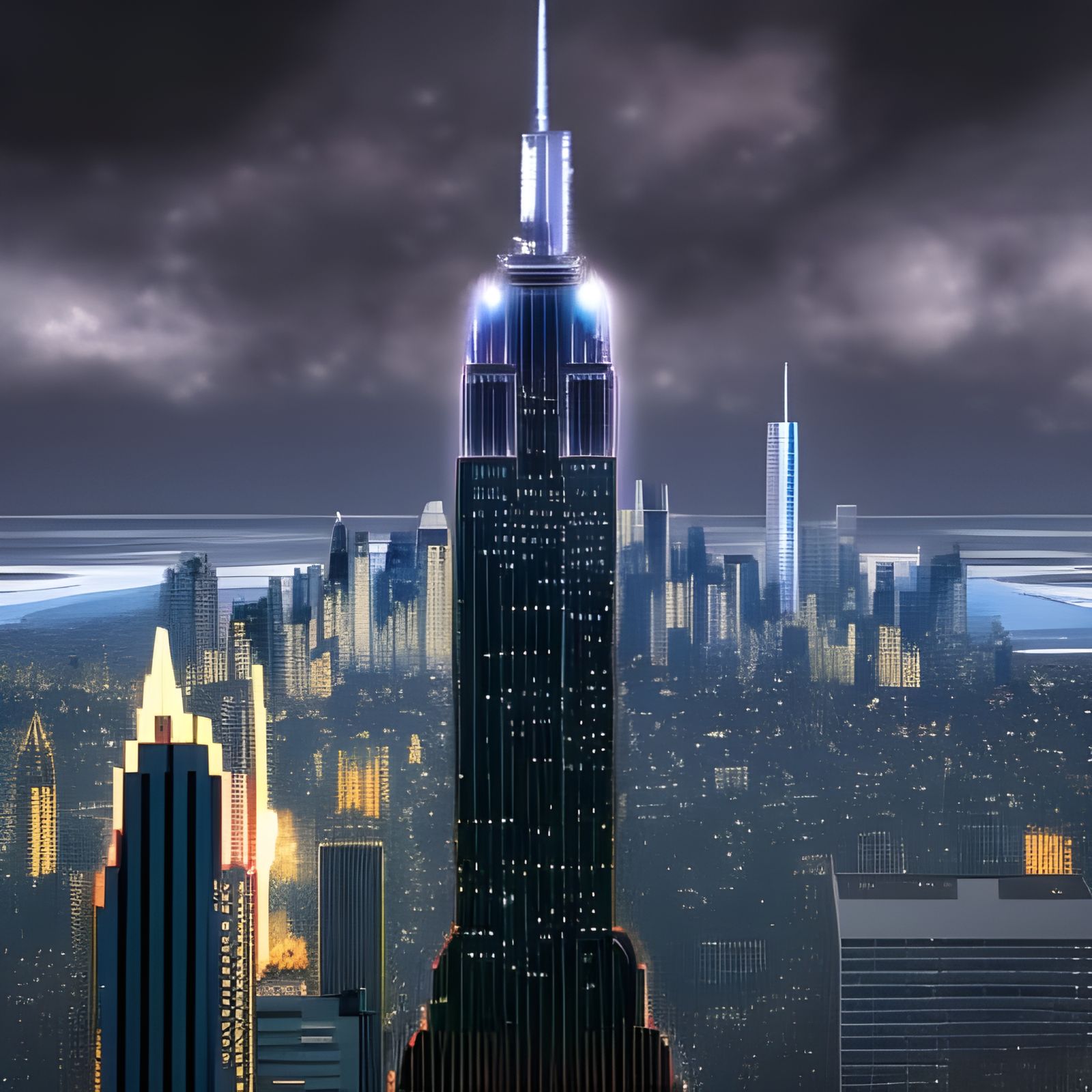 Glass Empire State Building in Highrise City