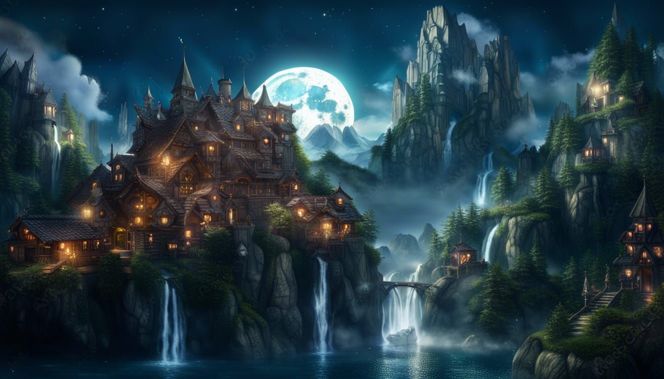 Epic Fantasy Village on Floating Island